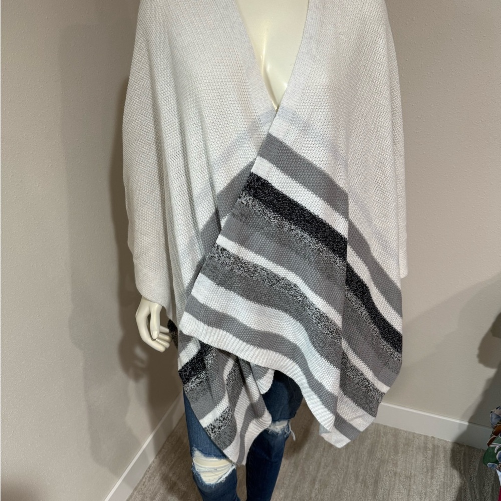 White House Black Market White and Gray Striped Poncho
